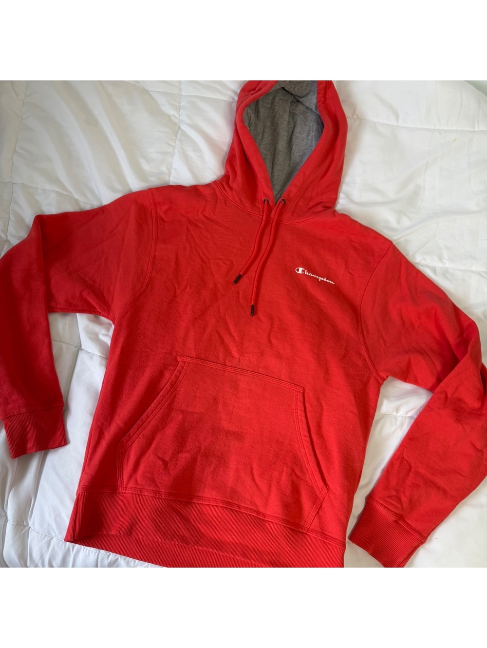 champion coral orange & white heavy sweatshirt hoodie small